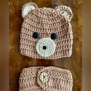 Baby Bear Crochet Hat Diaper Cover & Booties Photo Props